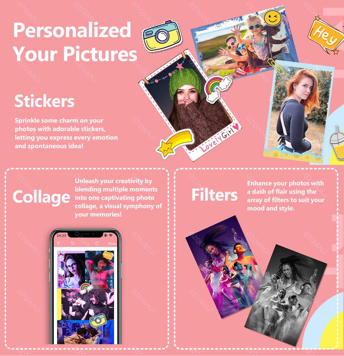 Portable Color Photo Printer Mini Pocket 300dpi Bluetooth for DIY Share Photo Picture Work Home CP2100 Machine 2x3 inch Papers