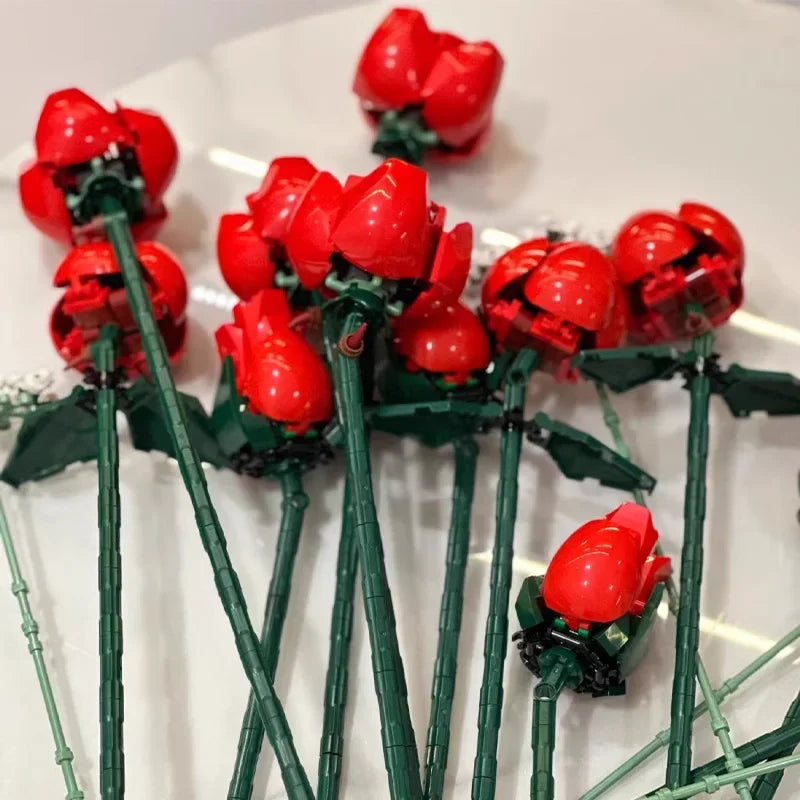 Home Decoration Romantic Rose Flower Bouquet Building Blocks Creative Assemble Bricks Toys Gifts for Lovers Anniversary Girls