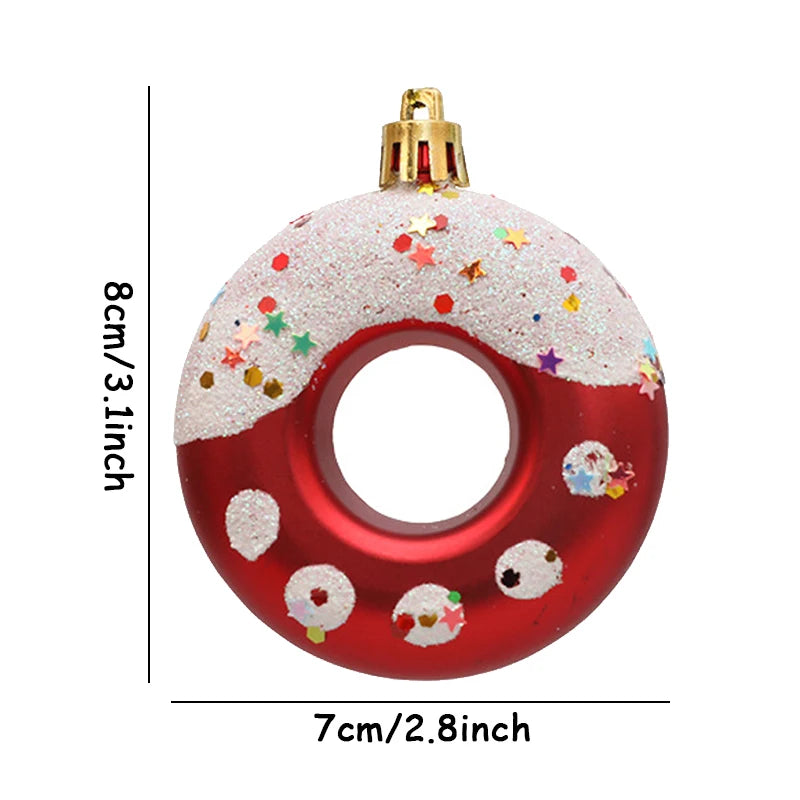 4pcs Candy Donuts Shape Christmas Ball Ornaments Christmas Tree Hanging Pendant for Home Navidad Party Decorations New Year 2025