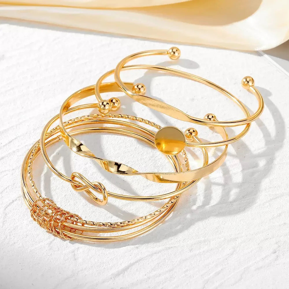 5 pieces fashionable steel-rimmed multi-layer elegant and exquisite spiral geometric adjustable ladies' bracelets, suitable for