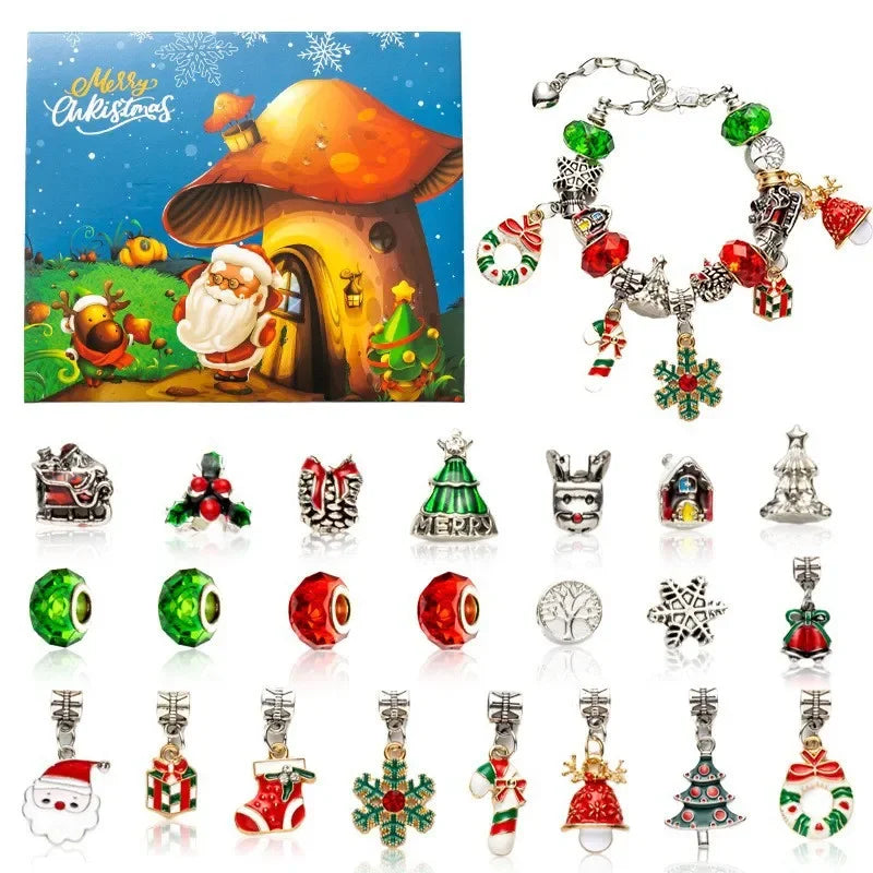 24 Days Christmas Advent Calendar Jewelry Making Kit DIY Craft Set With Charms, Beads, Bracelet For Kids Women Advent Calender