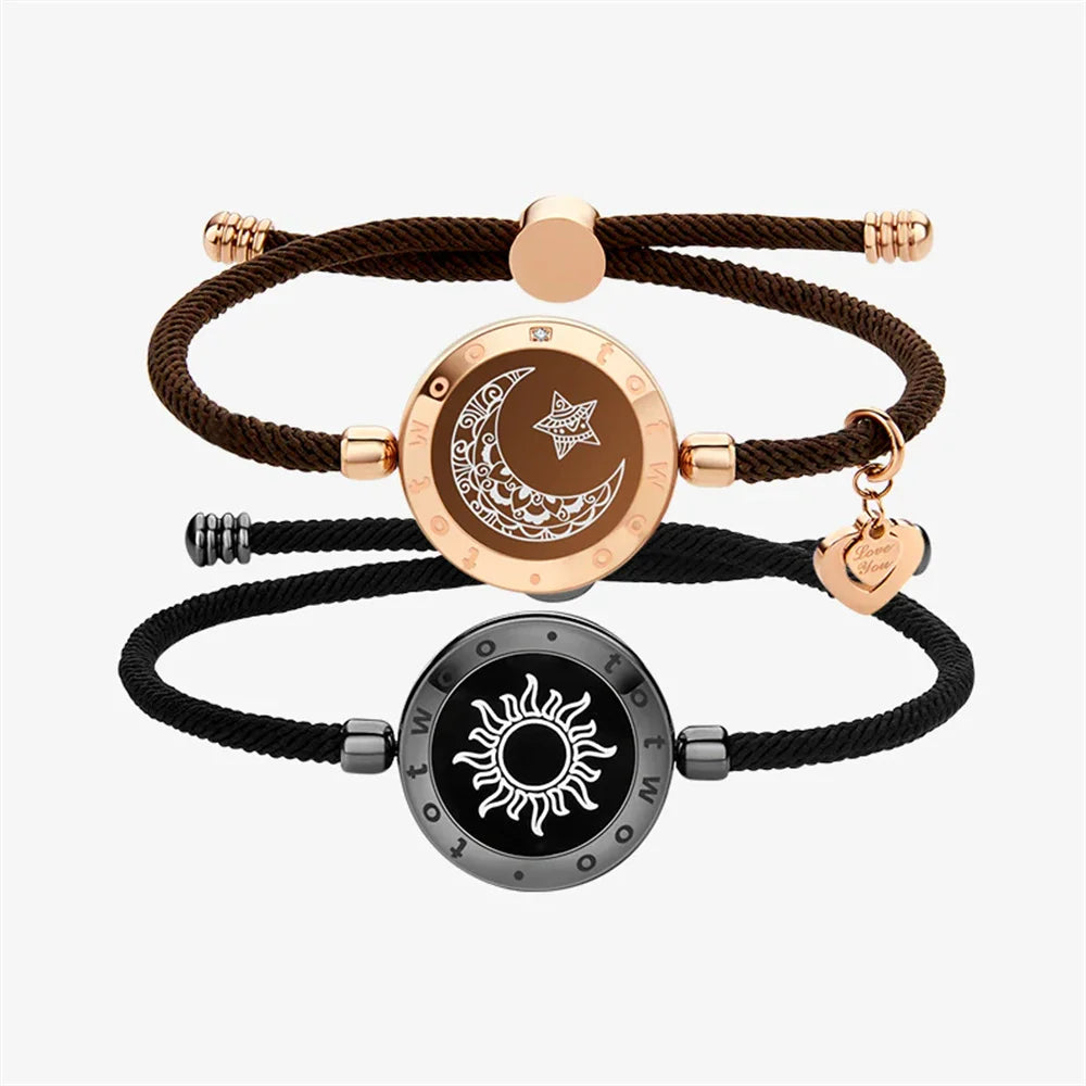 Long Distance touch Light up&Vibrate Bracelets for Couples, Long Distance Relationship Gifts Smart Sun&Moon Love Bracelet