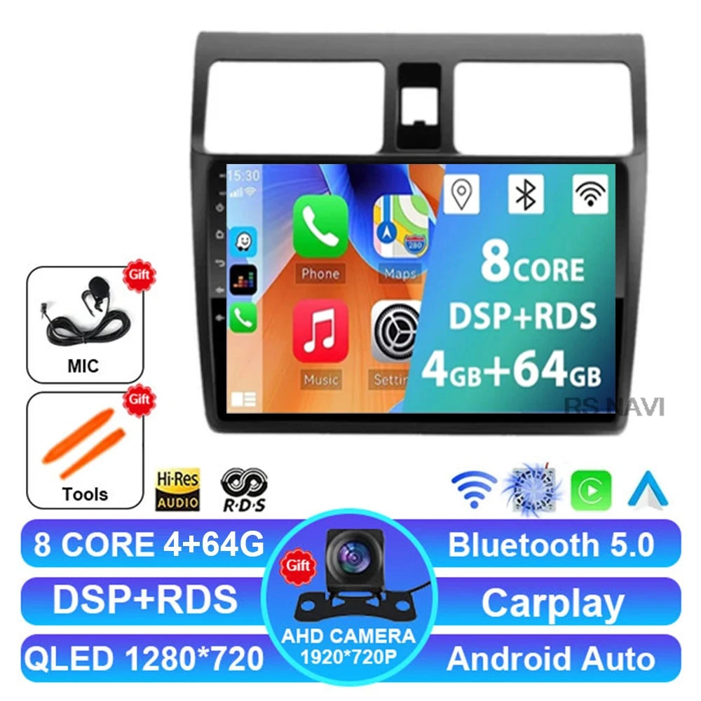 Android 15 Car Radio For Suzuki Swift 2003-2010 Multimedia Head Unit Autoradio DSP Viedo Player BT DVD 5G WIFI GPS 4G LTE QLED