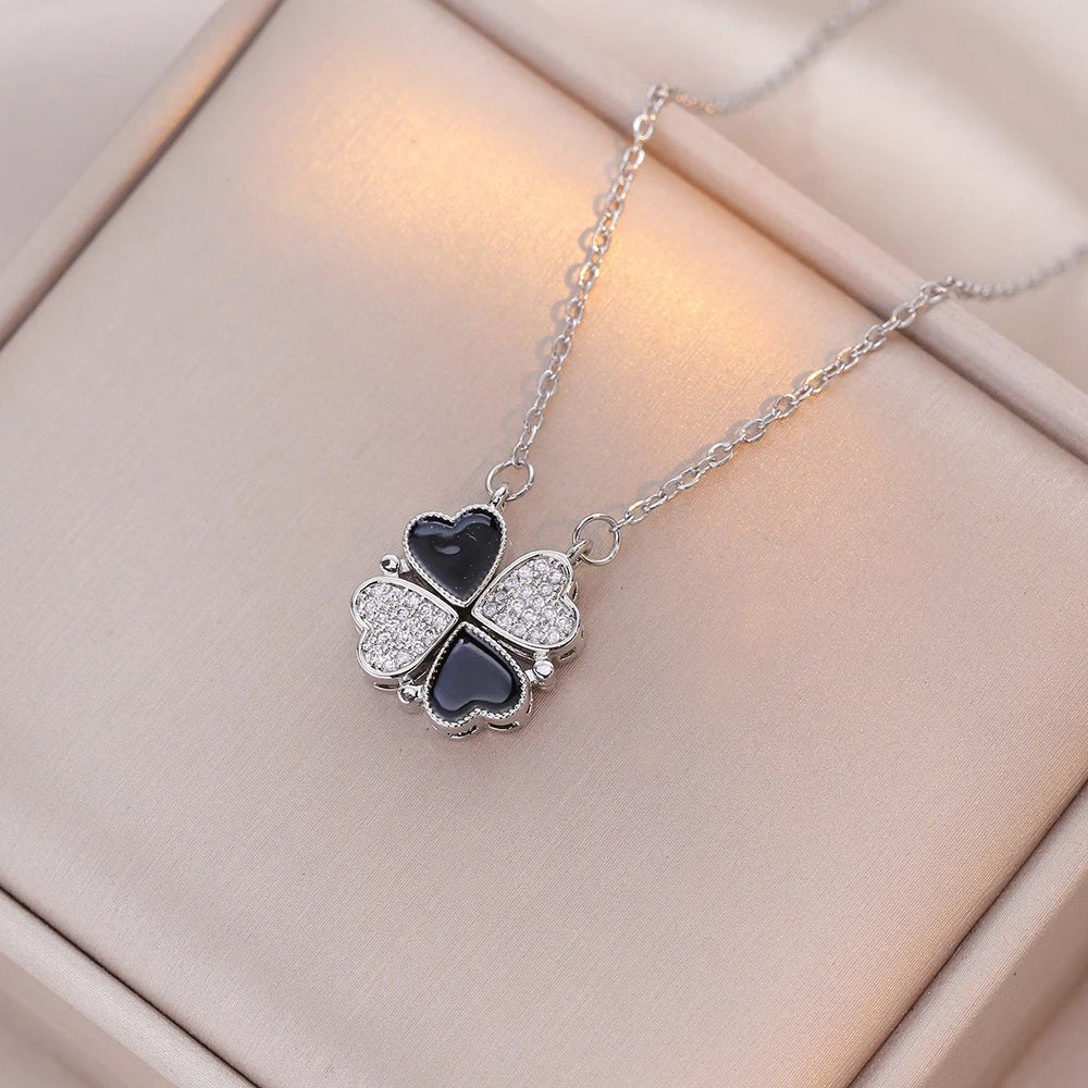 Fashion Retro Lucky Four Leaf Clover Women Necklace Gothic Love Heart Pendant Choke Chain Necklace Stainless Steel Jewelry Gift