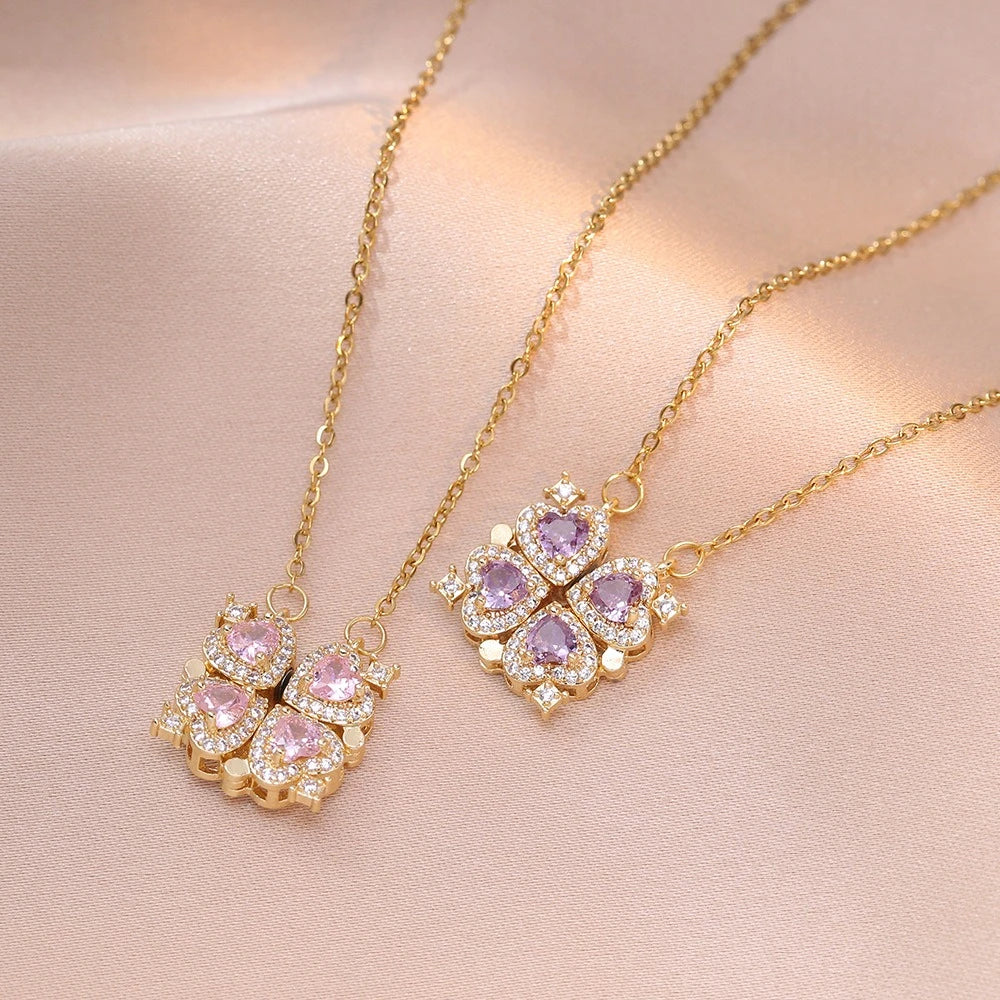 Fashion Retro Lucky Four Leaf Clover Women Necklace Gothic Love Heart Pendant Choke Chain Necklace Stainless Steel Jewelry Gift