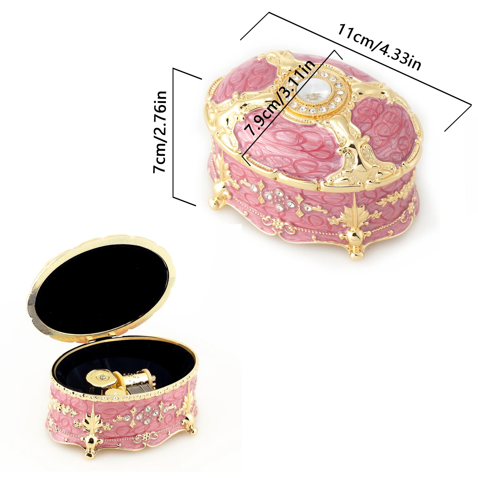 SOFTALK Oval Emboss Alloy Metal Music Box Wind Up Antique Jewelry Musical Boxes Anastasia Birthday Valentine's Day Gifts