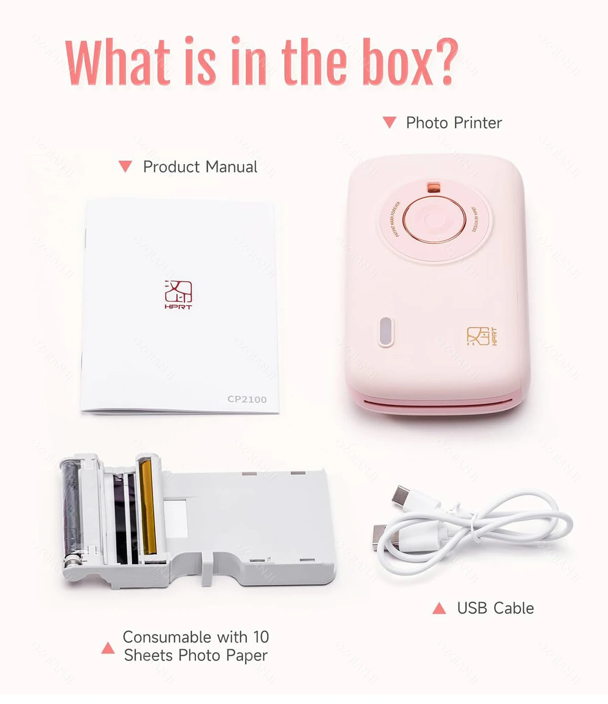 Portable Color Photo Printer Mini Pocket 300dpi Bluetooth for DIY Share Photo Picture Work Home CP2100 Machine 2x3 inch Papers