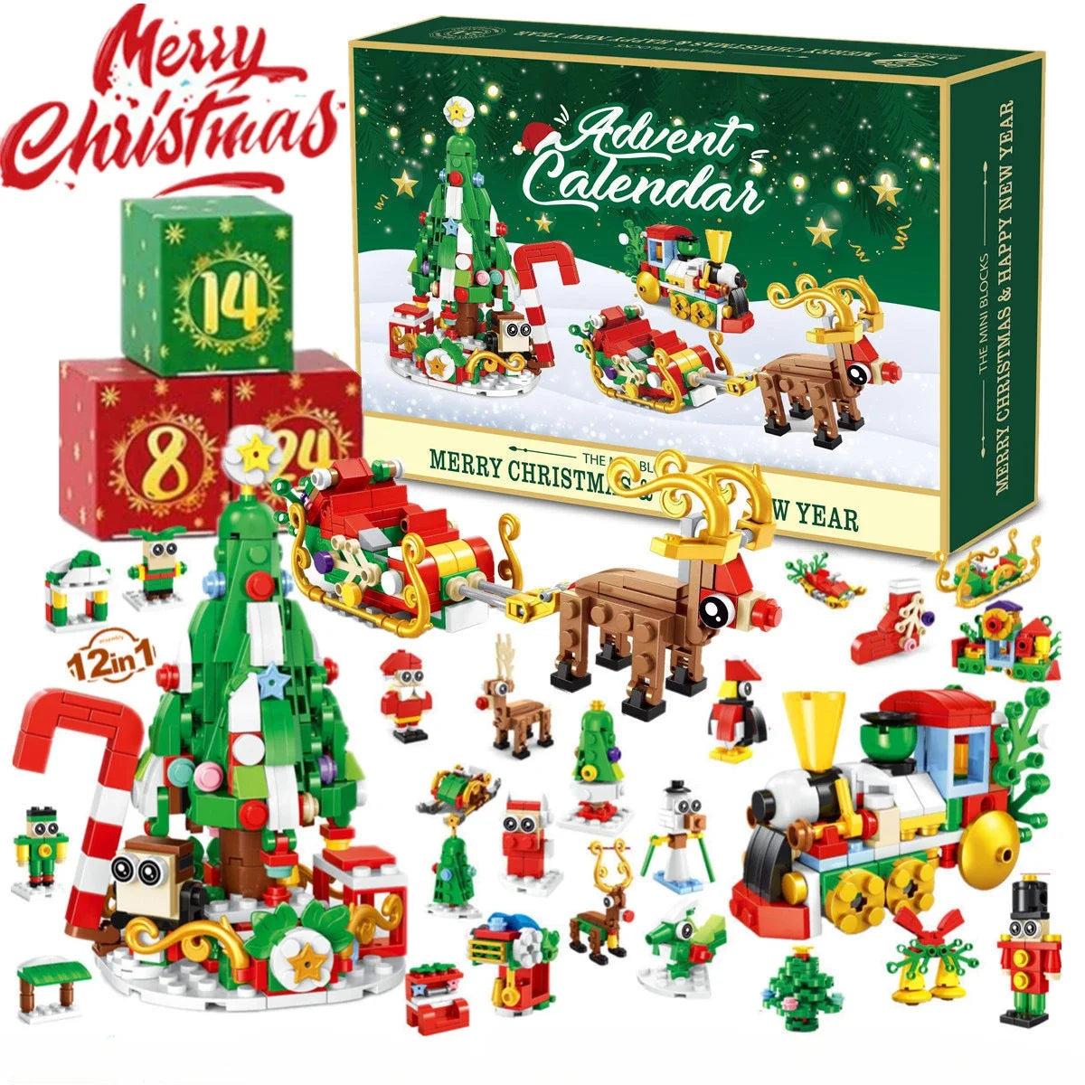 Christmas Advent Calendar Gift Box DIY Christmas Train Jesus Bricks Toys 24Days Countdown Calendar Box Surprise Christmas Gift