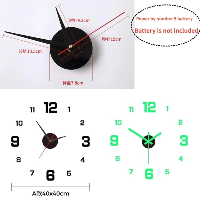 Luminous Digital Clock DIY Stereoscopic Wall Clock Silent Clock Living Room Bedroom Wall Clock Home Decorations