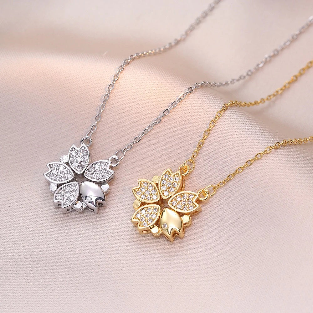 Fashion Retro Lucky Four Leaf Clover Women Necklace Gothic Love Heart Pendant Choke Chain Necklace Stainless Steel Jewelry Gift