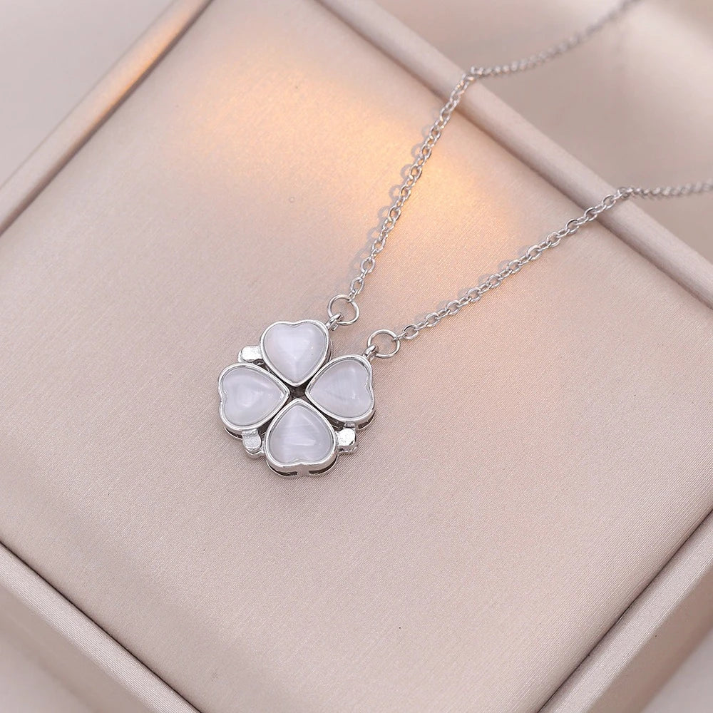 Fashion Retro Lucky Four Leaf Clover Women Necklace Gothic Love Heart Pendant Choke Chain Necklace Stainless Steel Jewelry Gift
