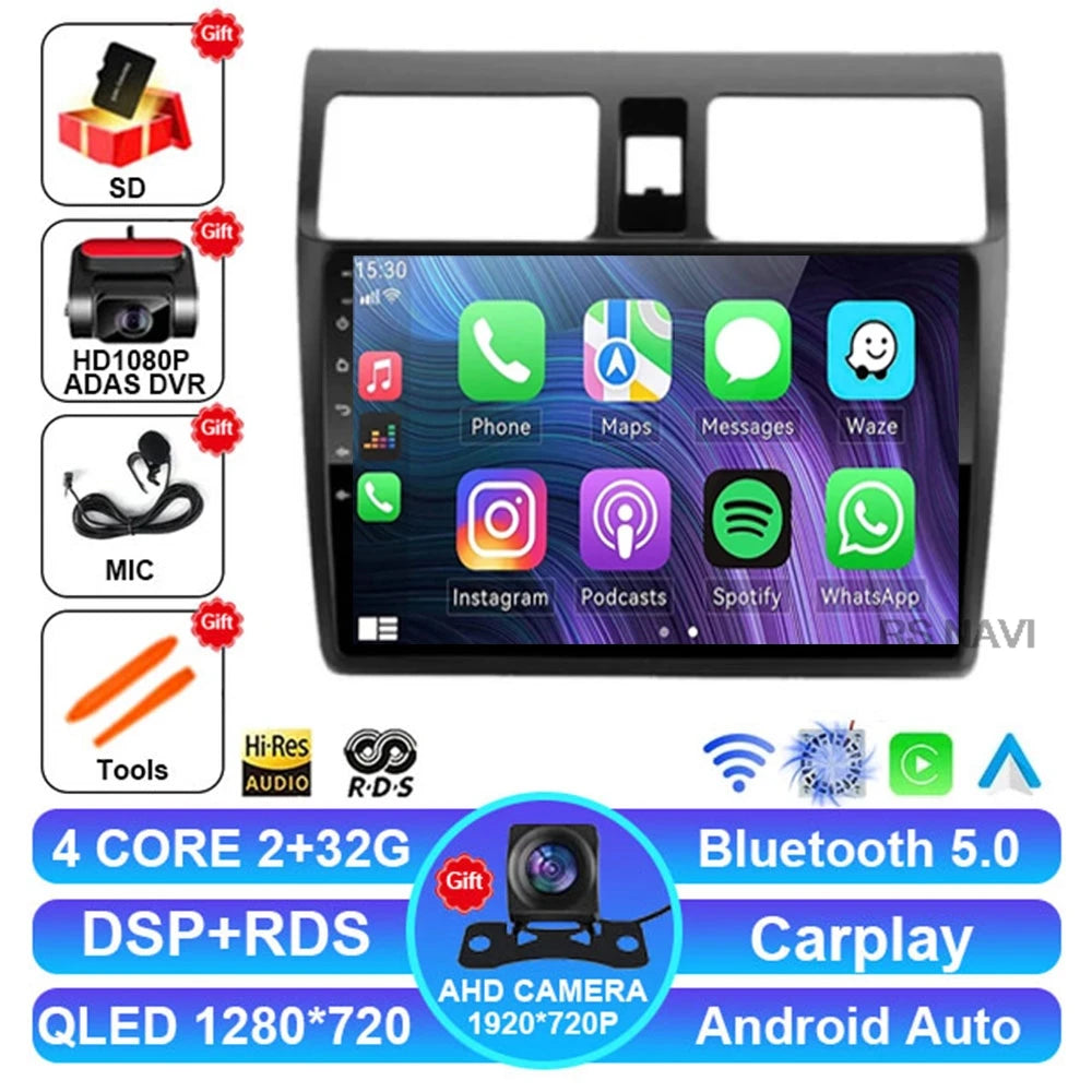 Android 15 Car Radio For Suzuki Swift 2003-2010 Multimedia Head Unit Autoradio DSP Viedo Player BT DVD 5G WIFI GPS 4G LTE QLED