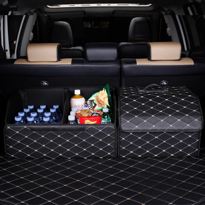 Car Trunk Organizer Box Large Capacity Auto Multiuse Tools Storage Bag Stowing Tidying Leather Folding For Emergency Storage Box