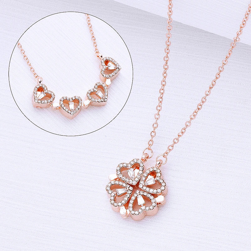 316L Stainless Steel Love Magnetic Pendant Necklace for Women Clover Choker Heart Shaped Open Necklace Crystal Jewelry BffGift