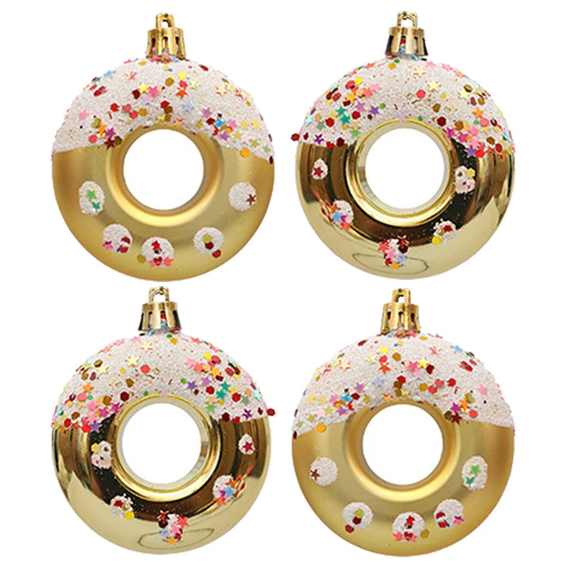4pcs Candy Donuts Shape Christmas Ball Ornaments Christmas Tree Hanging Pendant for Home Navidad Party Decorations New Year 2025