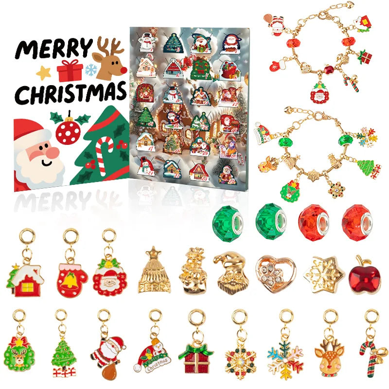 Christmas Advent Calendar Girl Bracelet 24 Days of Xmas Countdown Calendar Surprise DIY Creative Jewelry Charm Making Kit