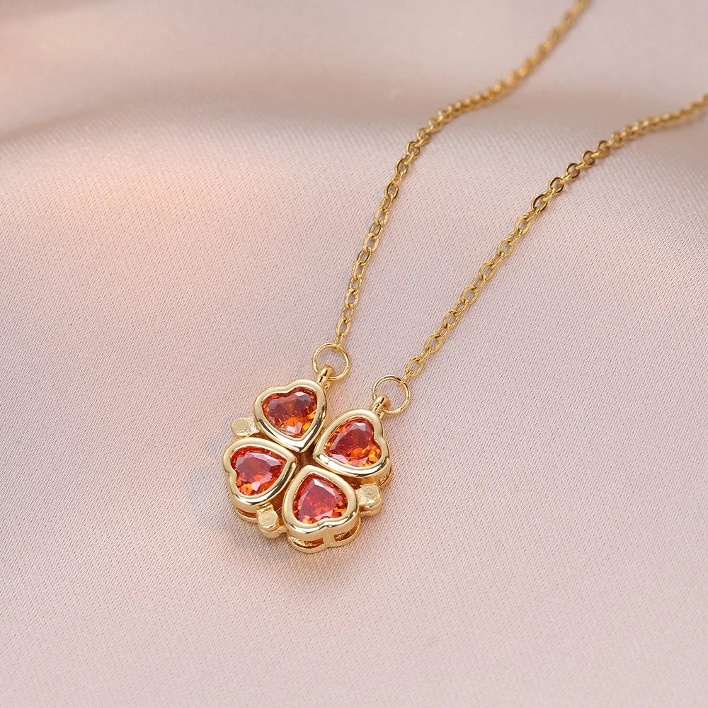 Fashion Retro Lucky Four Leaf Clover Women Necklace Gothic Love Heart Pendant Choke Chain Necklace Stainless Steel Jewelry Gift