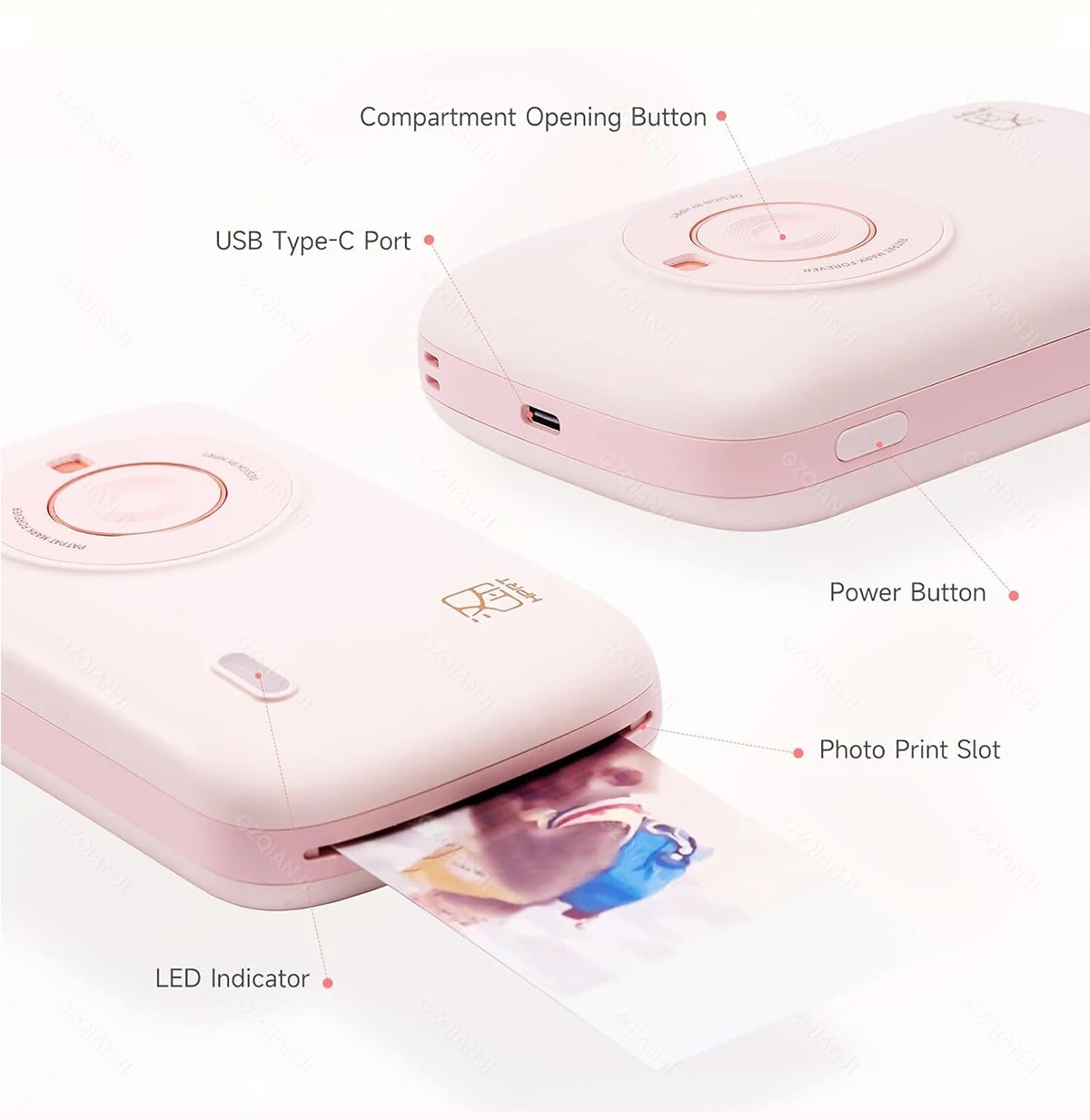 Portable Color Photo Printer Mini Pocket 300dpi Bluetooth for DIY Share Photo Picture Work Home CP2100 Machine 2x3 inch Papers