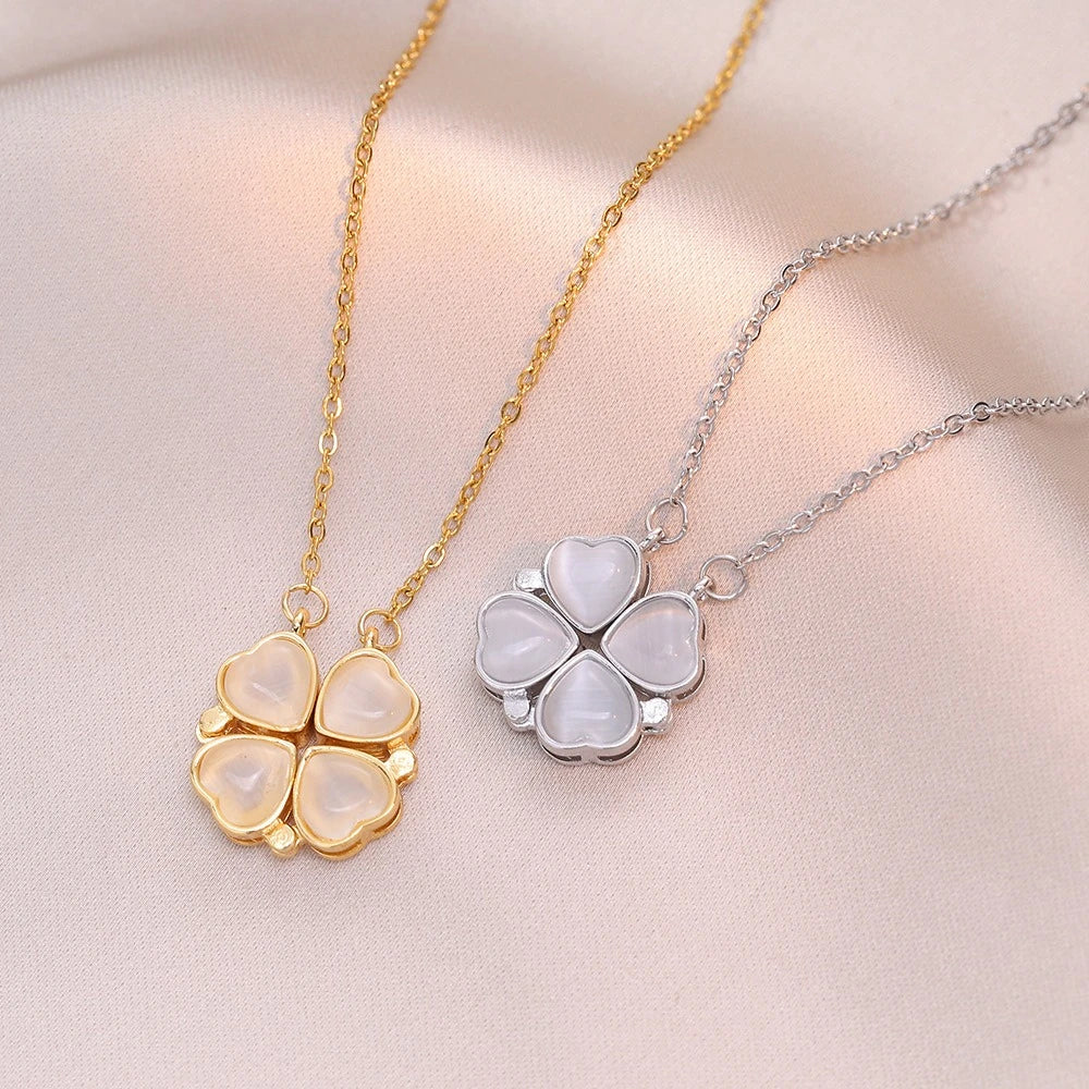 Fashion Retro Lucky Four Leaf Clover Women Necklace Gothic Love Heart Pendant Choke Chain Necklace Stainless Steel Jewelry Gift