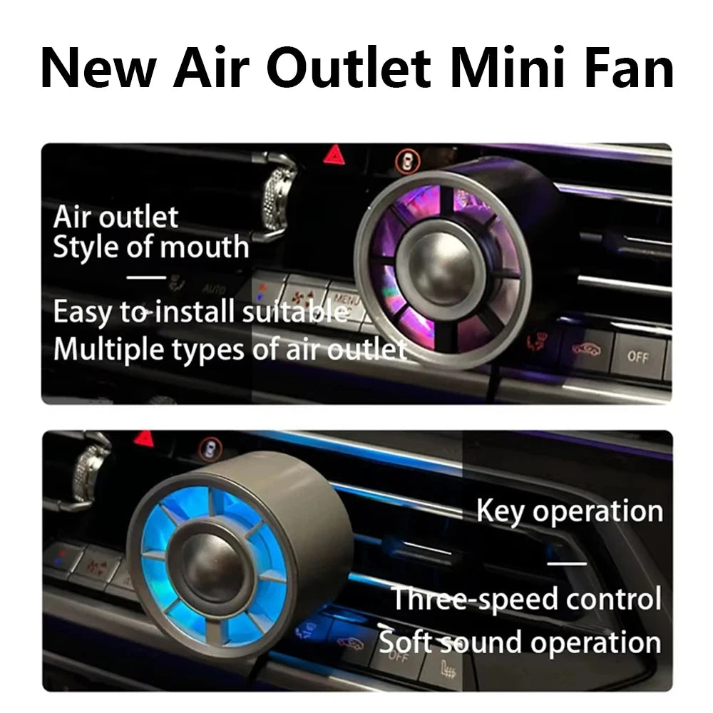 New Car Mini Fan Air Outlet Fan Gradient Colorful Ambient Light Typec Charging Port Is Suitable for 99% Car Air Outlet Clip Fans