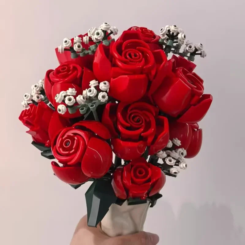 Home Decoration Romantic Rose Flower Bouquet Building Blocks Creative Assemble Bricks Toys Gifts for Lovers Anniversary Girls