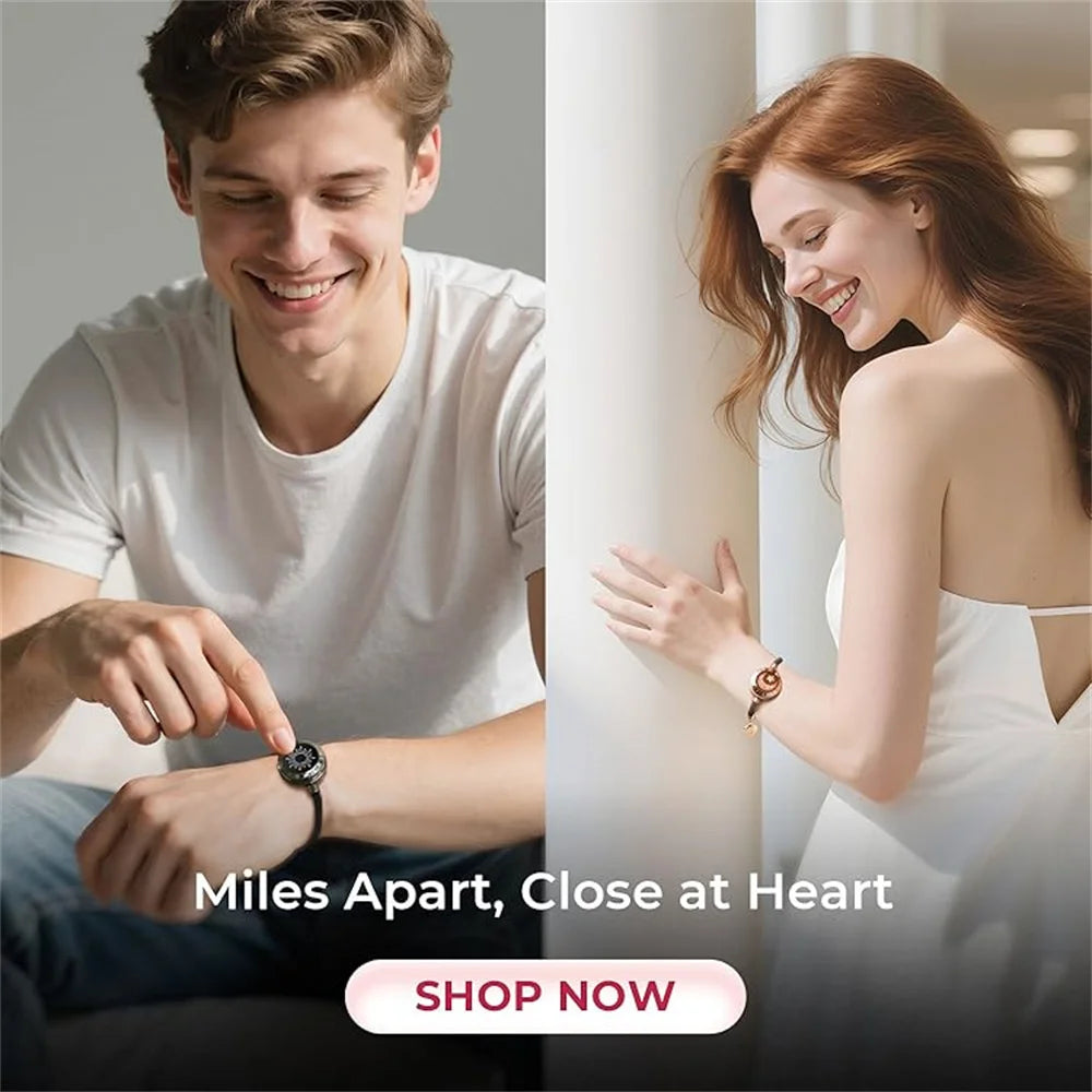 Long Distance touch Light up&Vibrate Bracelets for Couples, Long Distance Relationship Gifts Smart Sun&Moon Love Bracelet