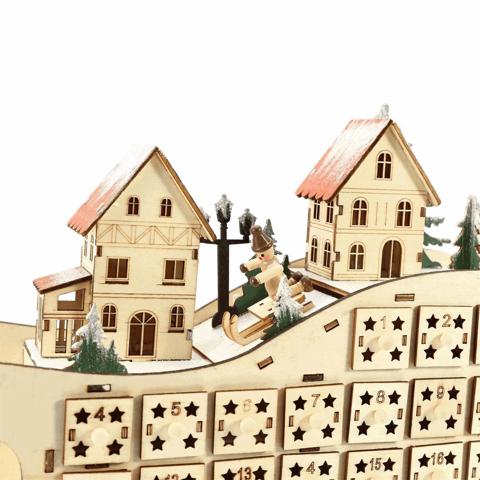 Christmas Advent Calendar Wooden Sled Calendar LED Creative Xmas Decorations Accessories Practical Household Interior Ornaments