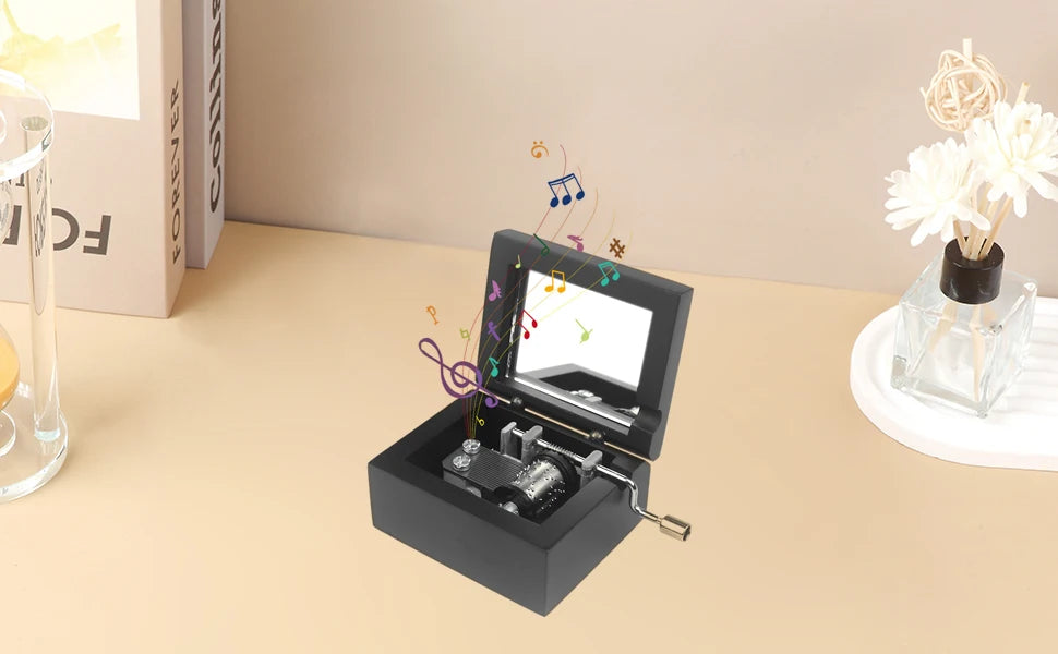 SOFTALK Kingdom heart Black Mirror Hand operated Solid Wood Music Box Birthday, Christmas, Valentine's Day Gift