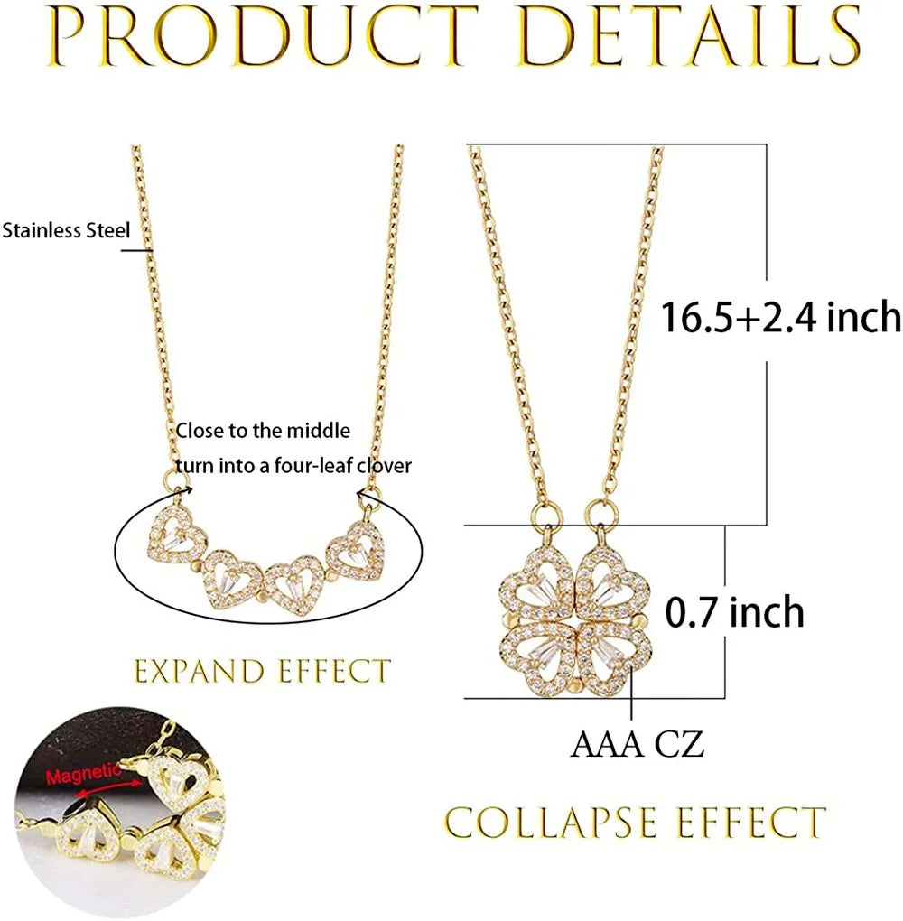 316L Stainless Steel Love Magnetic Pendant Necklace for Women Clover Choker Heart Shaped Open Necklace Crystal Jewelry BffGift