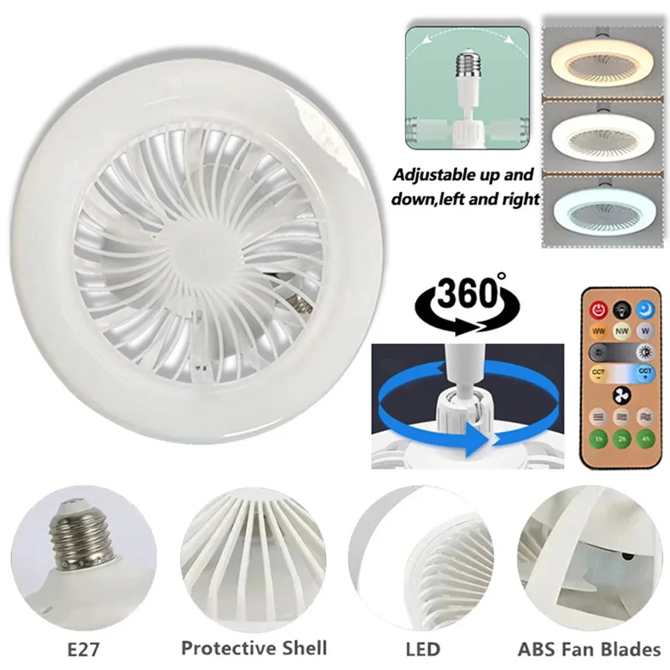 Energy-Saving Remote Control LED Ceiling Fan Lamp 85-265V for Living Room Bedroom Bottom Noise Mute E27 Base 2 In 1fans Light