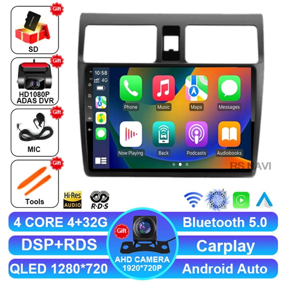Android 15 Car Radio For Suzuki Swift 2003-2010 Multimedia Head Unit Autoradio DSP Viedo Player BT DVD 5G WIFI GPS 4G LTE QLED