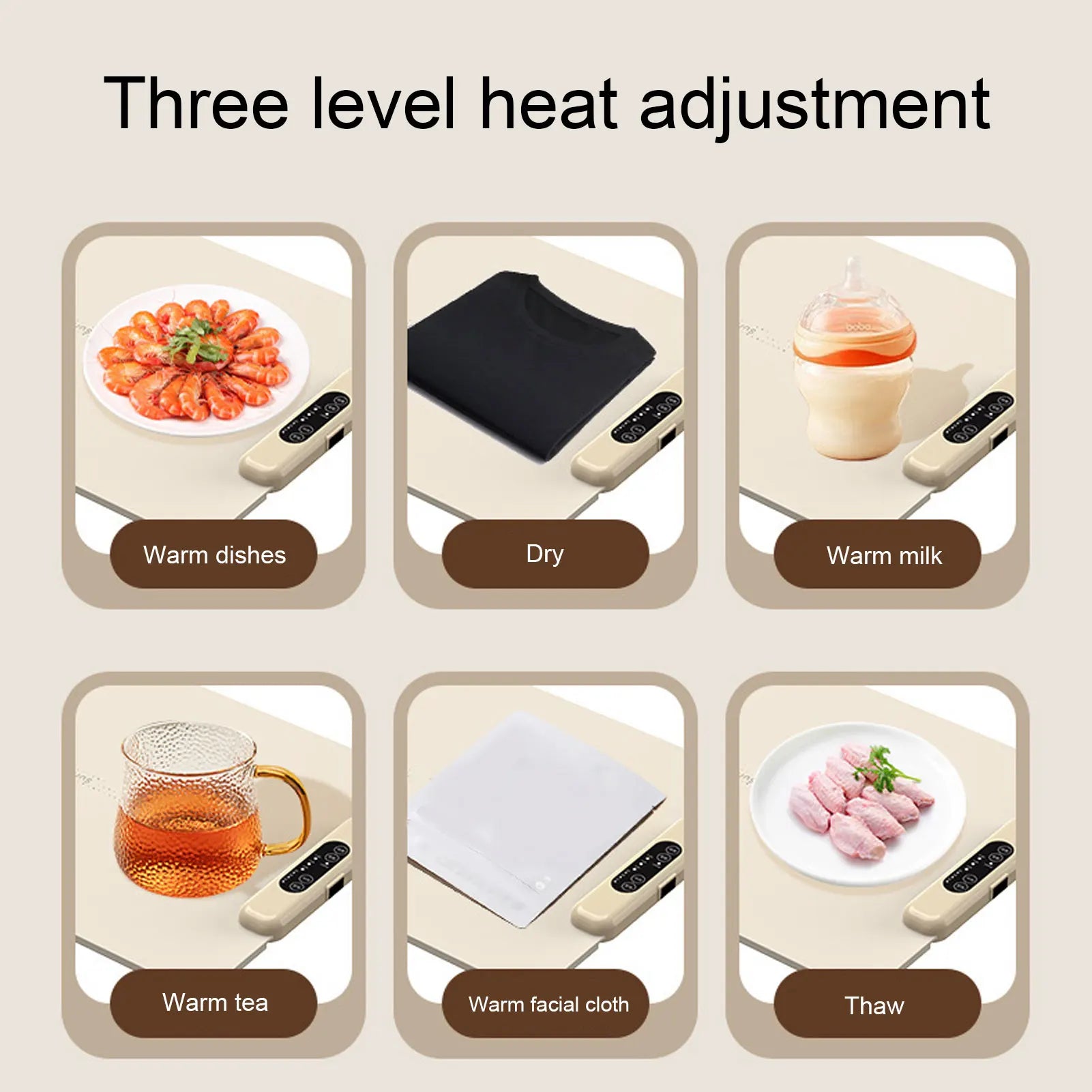 Multifunctional 3 Temperature Electric Food Heating Mat Silicone Warming Pad Cream White Kitchen Essential