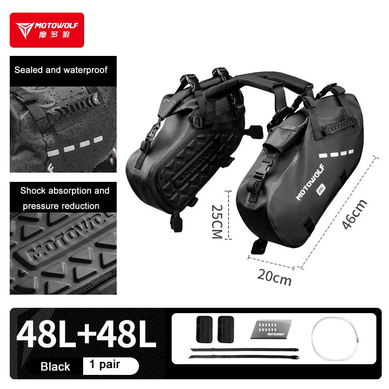 Motowolf Motorcycle Bag 100%Waterproof 18L/28L/48L Large Capacity 2 Pcs Universal Fit Motorcycle Pannier Bag Saddle Side Bags