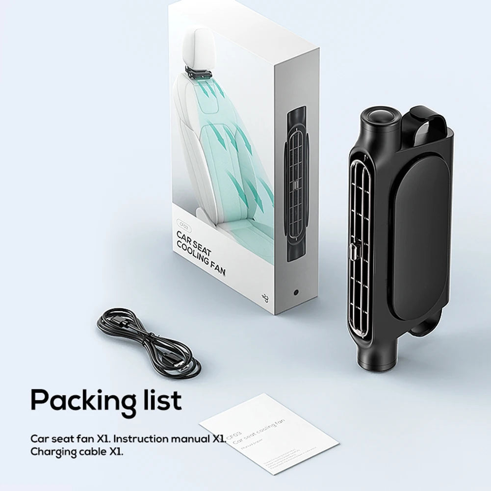 Portable Car Seat Fan 3 Speeds Adjustable Car Headrest Cooling Air Fan USB Powered Air Cooling Fan for Front Rear Seat Passenger