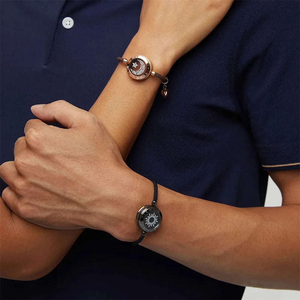 Long Distance touch Light up&Vibrate Bracelets for Couples, Long Distance Relationship Gifts Smart Sun&Moon Love Bracelet