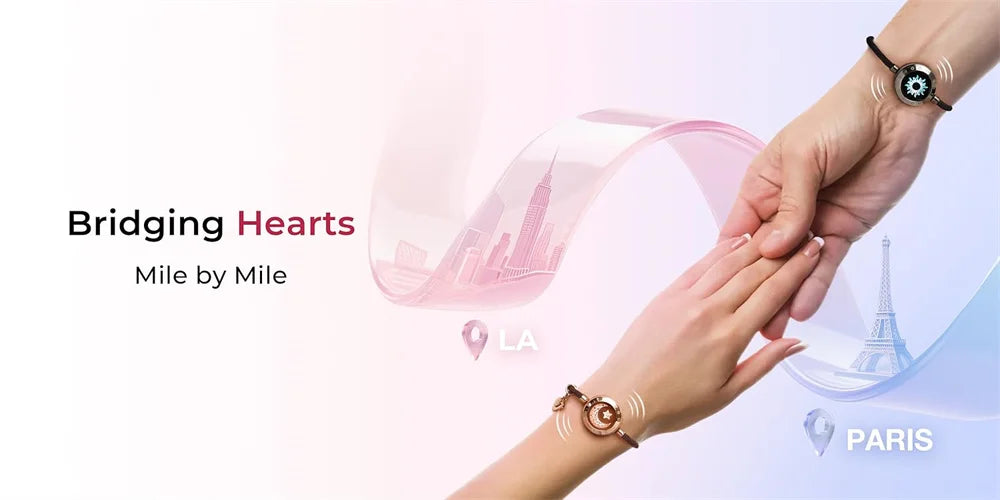 Long Distance touch Light up&Vibrate Bracelets for Couples, Long Distance Relationship Gifts Smart Sun&Moon Love Bracelet