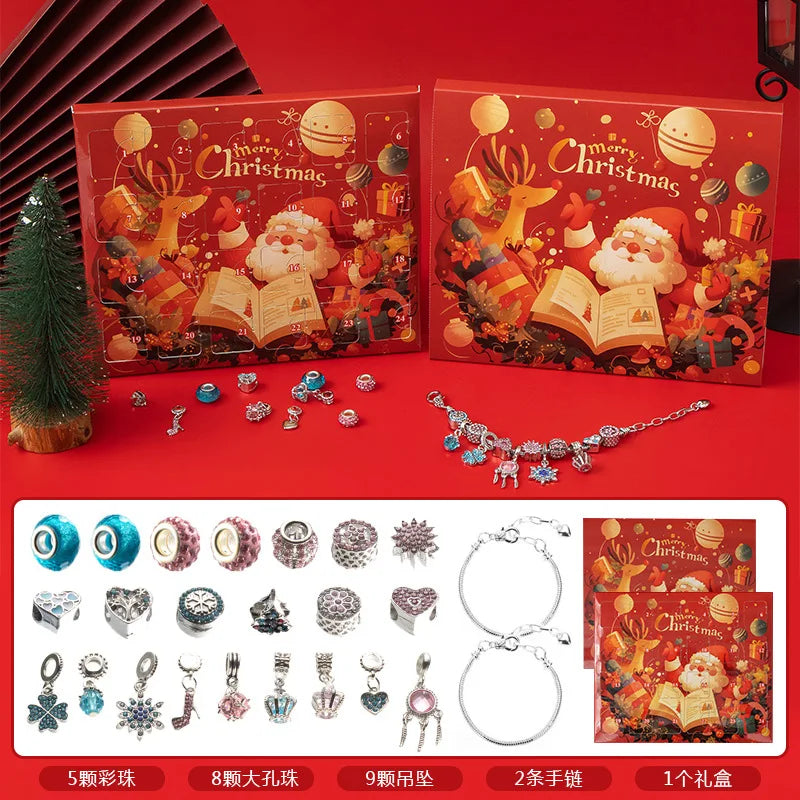 Christmas Advent Calendar Girl Bracelet 24 Days of Xmas Countdown Calendar Surprise DIY Creative Jewelry Charm Making Kit