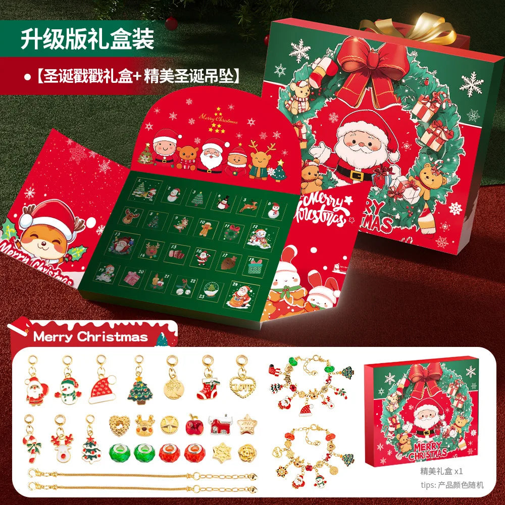 Christmas Advent Calendar Girl Bracelet 24 Days of Xmas Countdown Calendar Surprise DIY Creative Jewelry Charm Making Kit