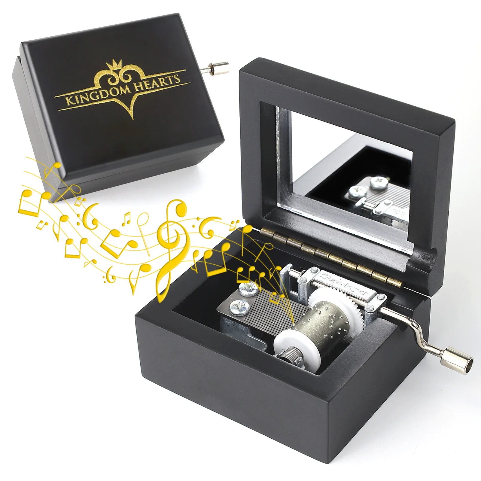 SOFTALK Kingdom heart Black Mirror Hand operated Solid Wood Music Box Birthday, Christmas, Valentine's Day Gift