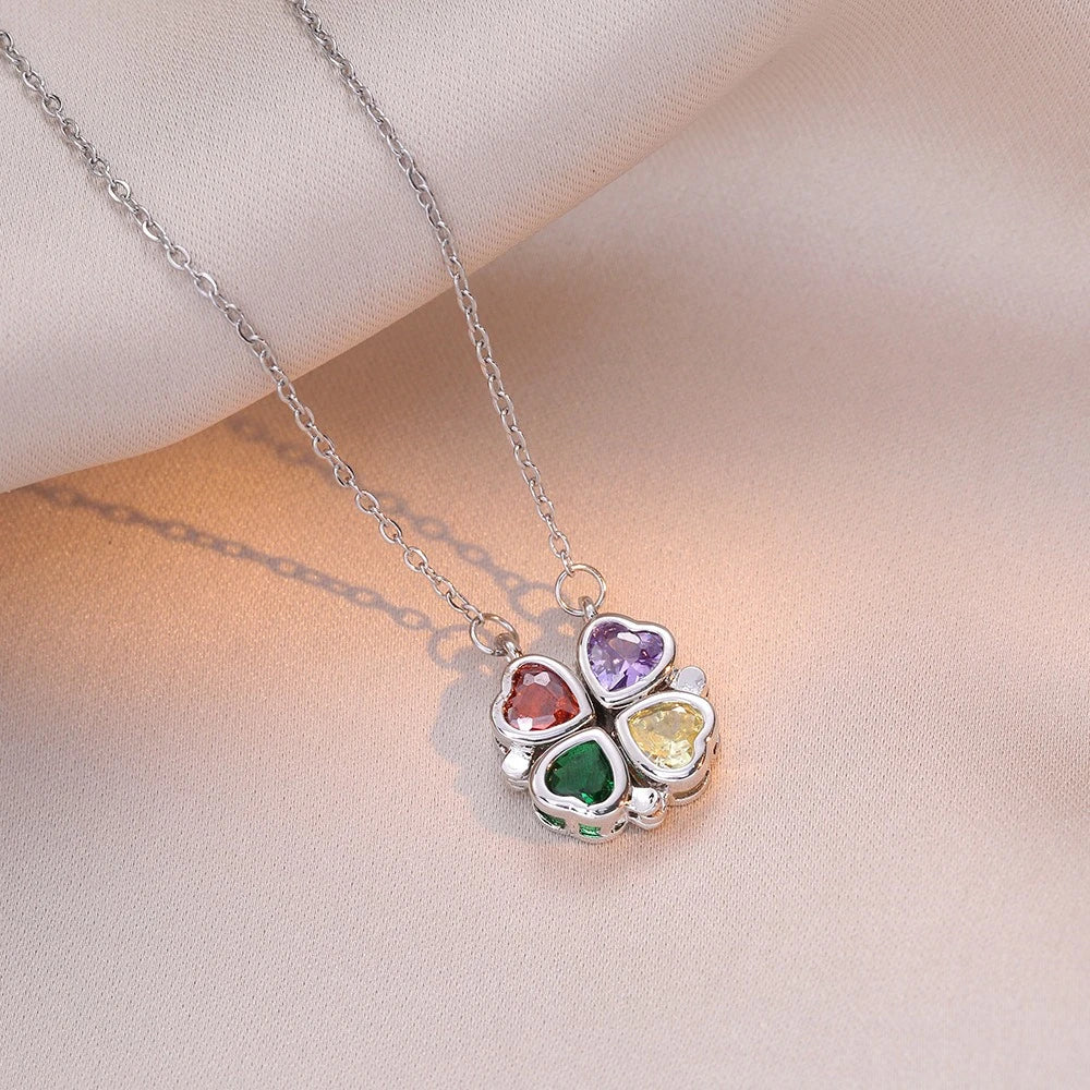 Fashion Retro Lucky Four Leaf Clover Women Necklace Gothic Love Heart Pendant Choke Chain Necklace Stainless Steel Jewelry Gift