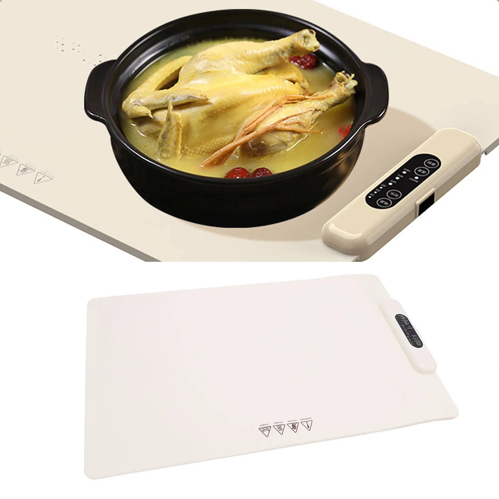 Multifunctional 3 Temperature Electric Food Heating Mat Silicone Warming Pad Cream White Kitchen Essential