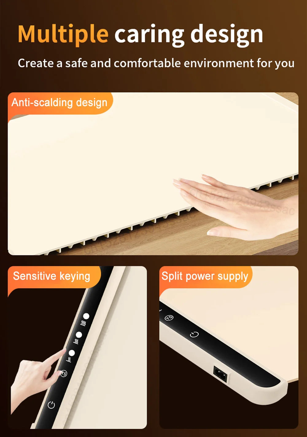 Electric Warming Tray Food Warm Plate with 3 Temperature Fast Full Surface Heating Mat Keep Food Hot Foldable Electric Warm Tray