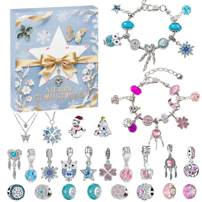 Christmas Advent Calendar Girl Bracelet 24 Days of Xmas Countdown Calendar Surprise DIY Creative Jewelry Charm Making Kit