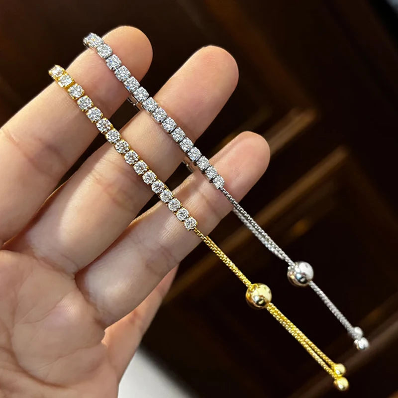 TBCYD 3mm 3.5cttw Moissanite Adjustable Bracelet For Women 925 Sterling Silver Hand Chain Valentine's Day Gift Luxury Jewelry