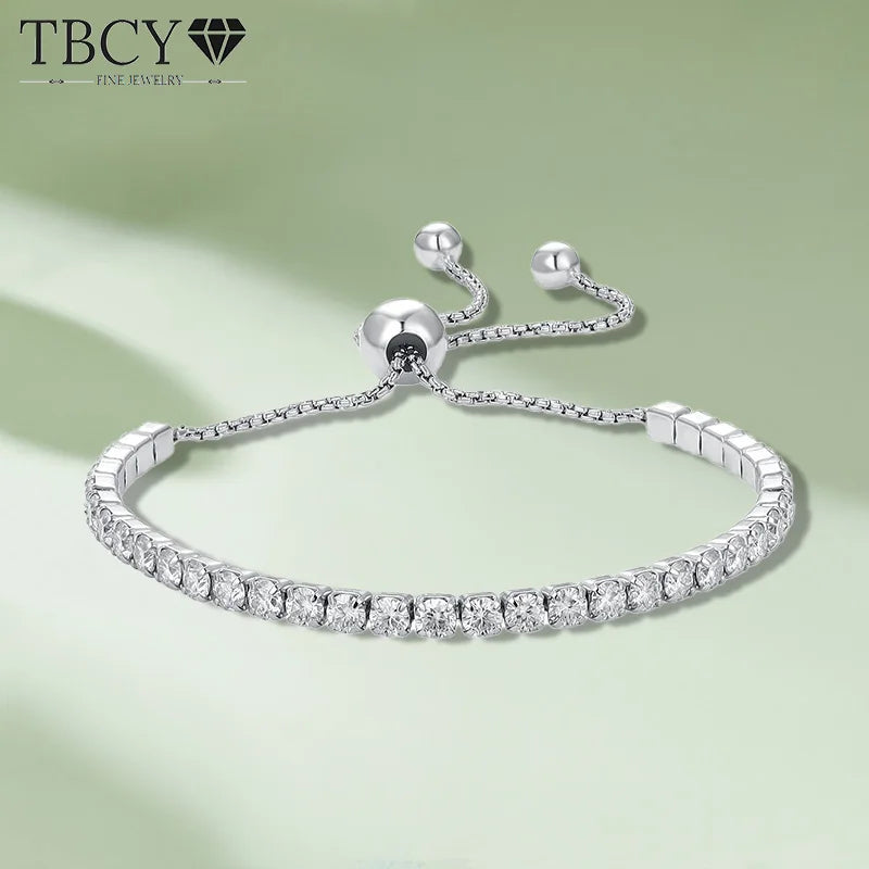 TBCYD 3mm 3.5cttw Moissanite Adjustable Bracelet For Women 925 Sterling Silver Hand Chain Valentine's Day Gift Luxury Jewelry