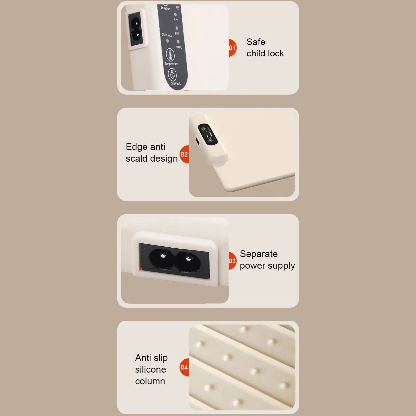 Multifunctional 3 Temperature Electric Food Heating Mat Silicone Warming Pad Cream White Kitchen Essential