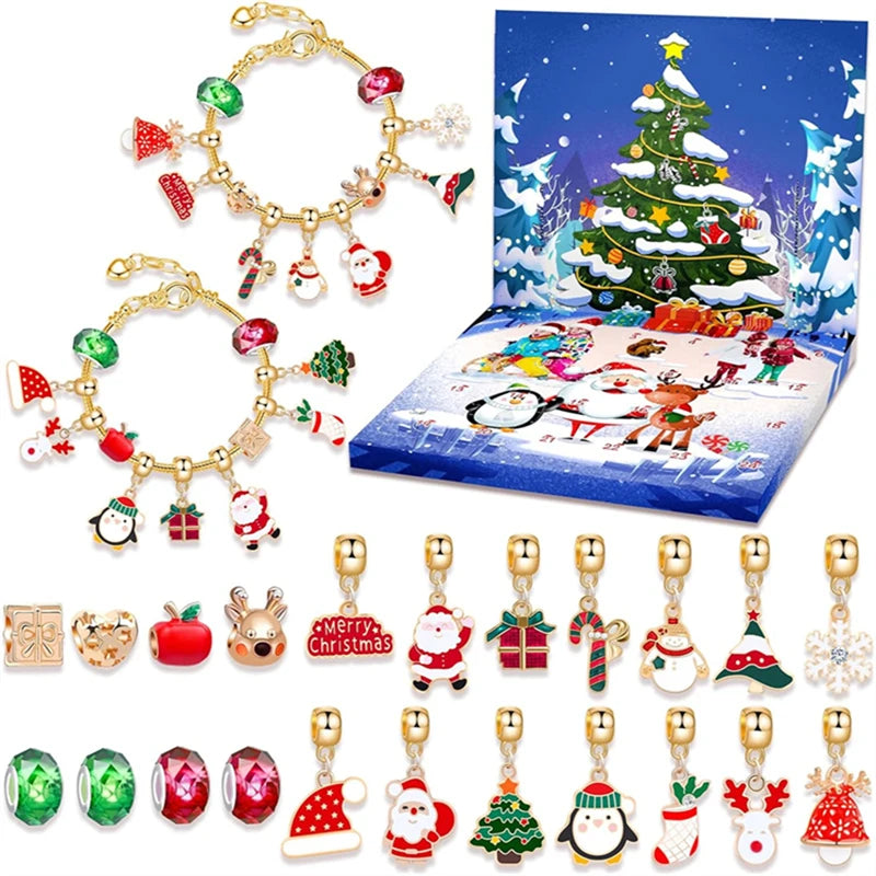 24 Days Christmas Advent Calendar Jewelry Making Kit DIY Craft Set With Charms, Beads, Bracelet For Kids Women Advent Calender