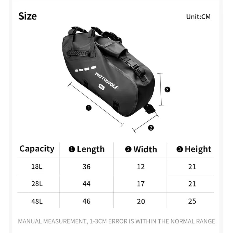 Motowolf Motorcycle Bag 100%Waterproof 18L/28L/48L Large Capacity 2 Pcs Universal Fit Motorcycle Pannier Bag Saddle Side Bags