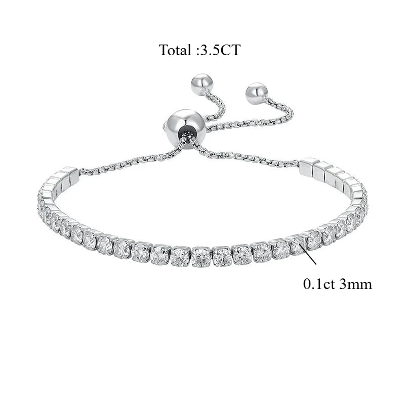 TBCYD 3mm 3.5cttw Moissanite Adjustable Bracelet For Women 925 Sterling Silver Hand Chain Valentine's Day Gift Luxury Jewelry