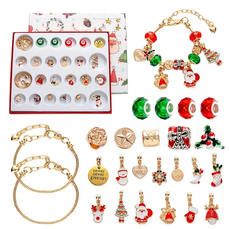 24 Days Christmas Advent Calendar Jewelry Making Kit DIY Craft Set With Charms, Beads, Bracelet For Kids Women Advent Calender